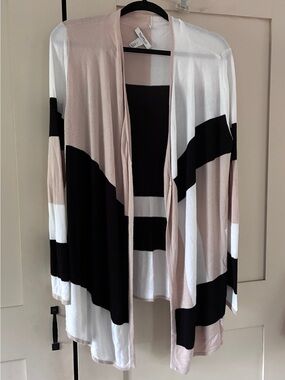 White House Black Market Striped Cardigan in Black, White & Blush